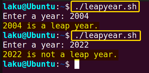 Checking leap year using mod operator in Bash