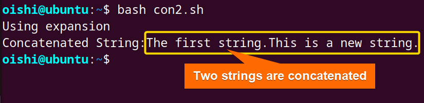Append strings using parameter expansion in bash string operations
