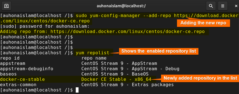 This shows the command to add a new repository.