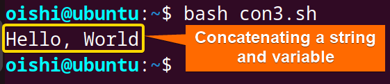 Concatenate string and variable in bash string operation