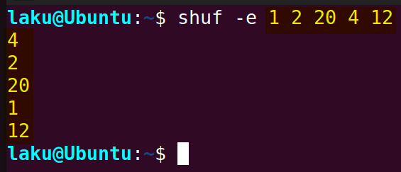 Randomly reorder a list of numbers using the shuf command
