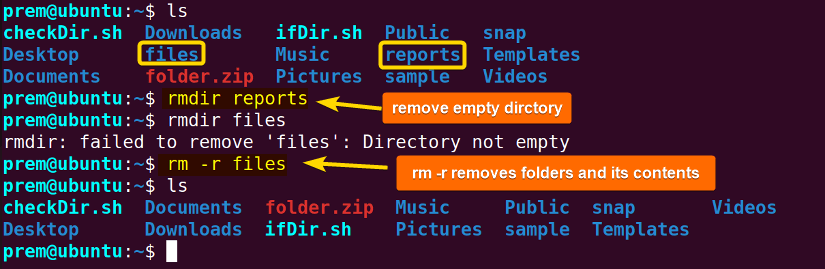 remove directory in file and directory manipulation