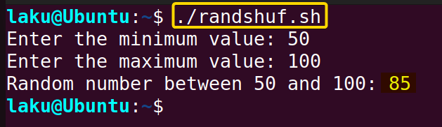 Generating random numbers within a range using the shuf command in Bash