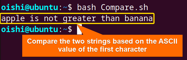 Using > operator compare two strings