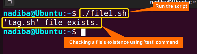 Checking a file's existence using 'test' command in Bash