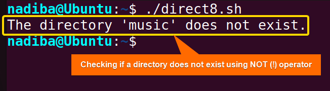 Checking if a directory does not exist using NOT (!) operator