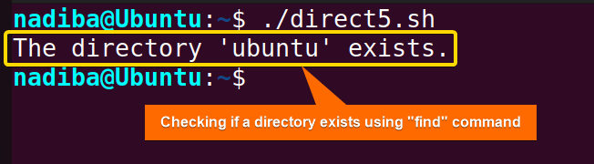 Checking if a directory exists using "find" command
