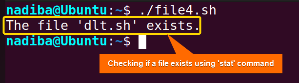 Checking if a file exists using 'stat' command in Bash