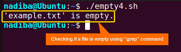 Checking if a file is empty using 'grep' command with the '-q' flag in Bash