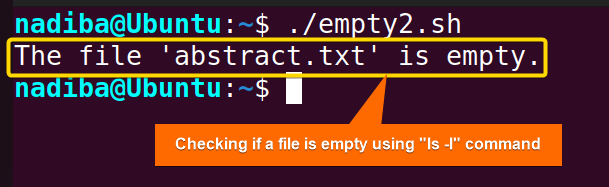 Checking if a file is empty using 'ls -l' command in Bash