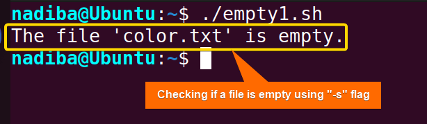Checking if a file is empty using the NOT (!) operator with the '-s' flag in Bash