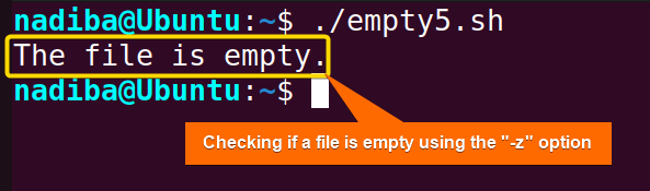 Checking if a file is empty using the '-z' flag with the 'cat' command in Bash