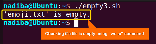 Checking if a file is empty using 'wc -c' command in Bash