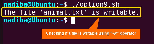 Checking if a file is writable using '-w' operator in Bash