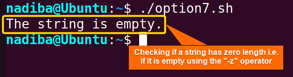 Checking if a string has zero length i.e. if it is empty using the '-z' operator in Bash