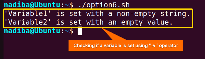 Checking if a variable is set using '-v' operator in Bash
