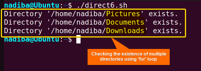 Checking the existence of multiple directories using 'for' loop