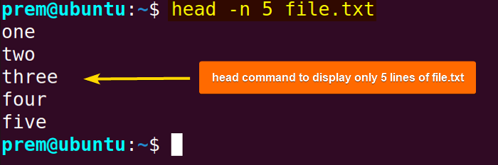 head -n command prints first 5 lines of file.txt
