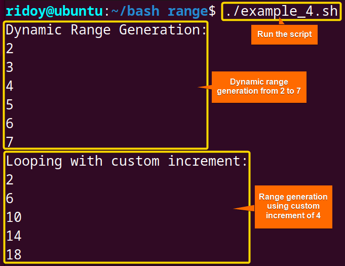 bash range is dynamically generated Using the “eval” Command with Brace Expansion