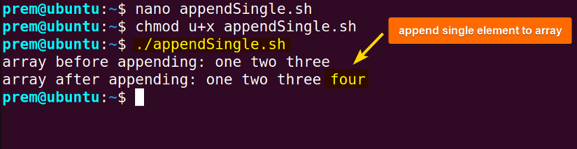 append single element to bash array