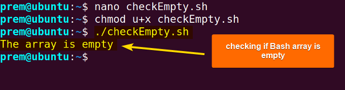 bash empty array check using length expression with @