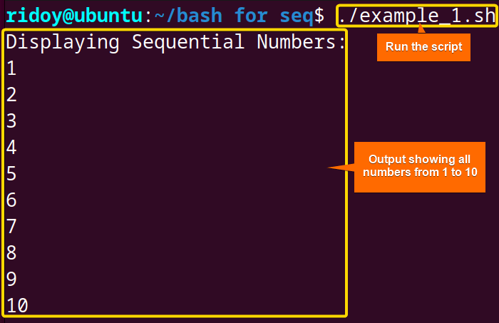 Iterating Over Sequential Numbers to print 1 to 10