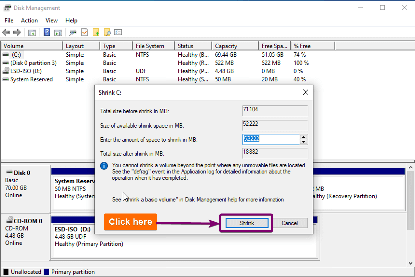 Click Ok to confirm partitioning
