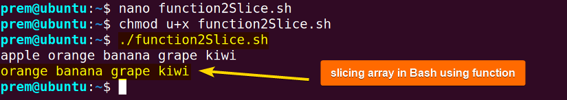 Bash function to slice array