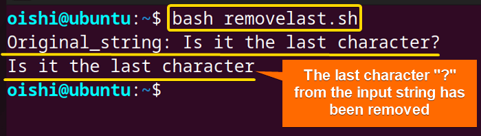 Remove the last character in a string in bash