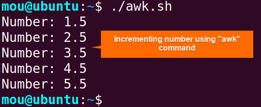 incrementing number using awk command