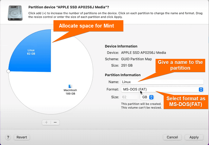 Allocating space for Linux Mint