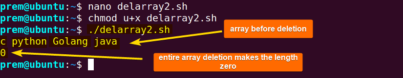 delete entire bash array