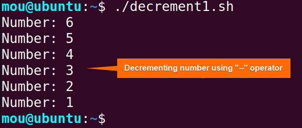 decrementing number using -- operator