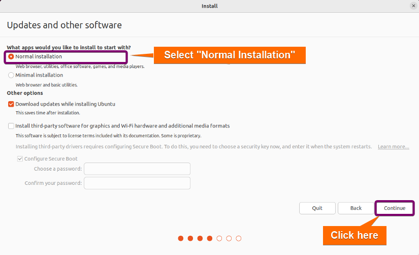 Selecting normal installation