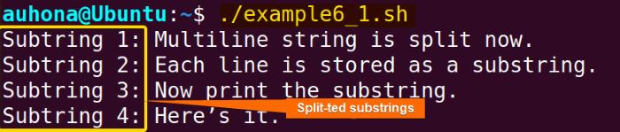 Bash split multiline string using 'readarray" command.