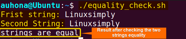 Checking the equality of strings using double equal (==) operator.