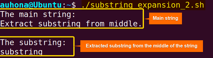 Index-based substring extraction from the middle of the string using substring expansion.
