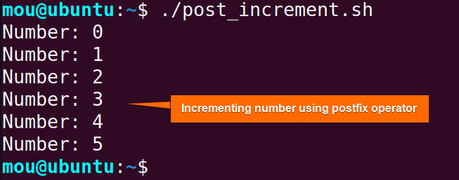 incrementing number using postfix operator