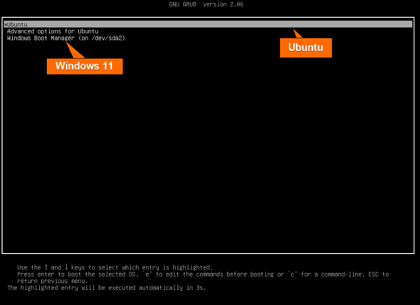 Windows11 and ubuntu in the startup boot