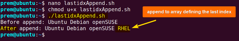 bash array append defining last index