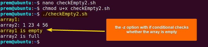 checking if bash array empty using -z option