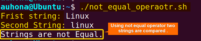 Using not equal "!=" operator to check Bash if string equals .
