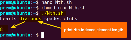 bash array operation to print nth-indexed element length