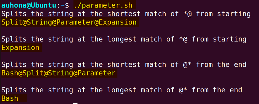 Bash split string using parameter expansion.