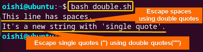 Escape characters using double quotes in bash 