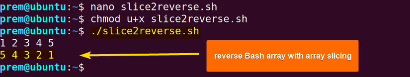 slicing to reverse bash array