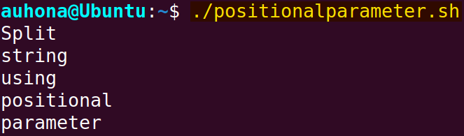 The output of split string operation using position parameter. 