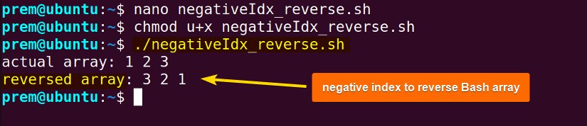 bash reverse array with negative index