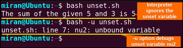 Identifying Unset Variables Using “-u Option”