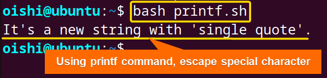 Using printf command escape characters